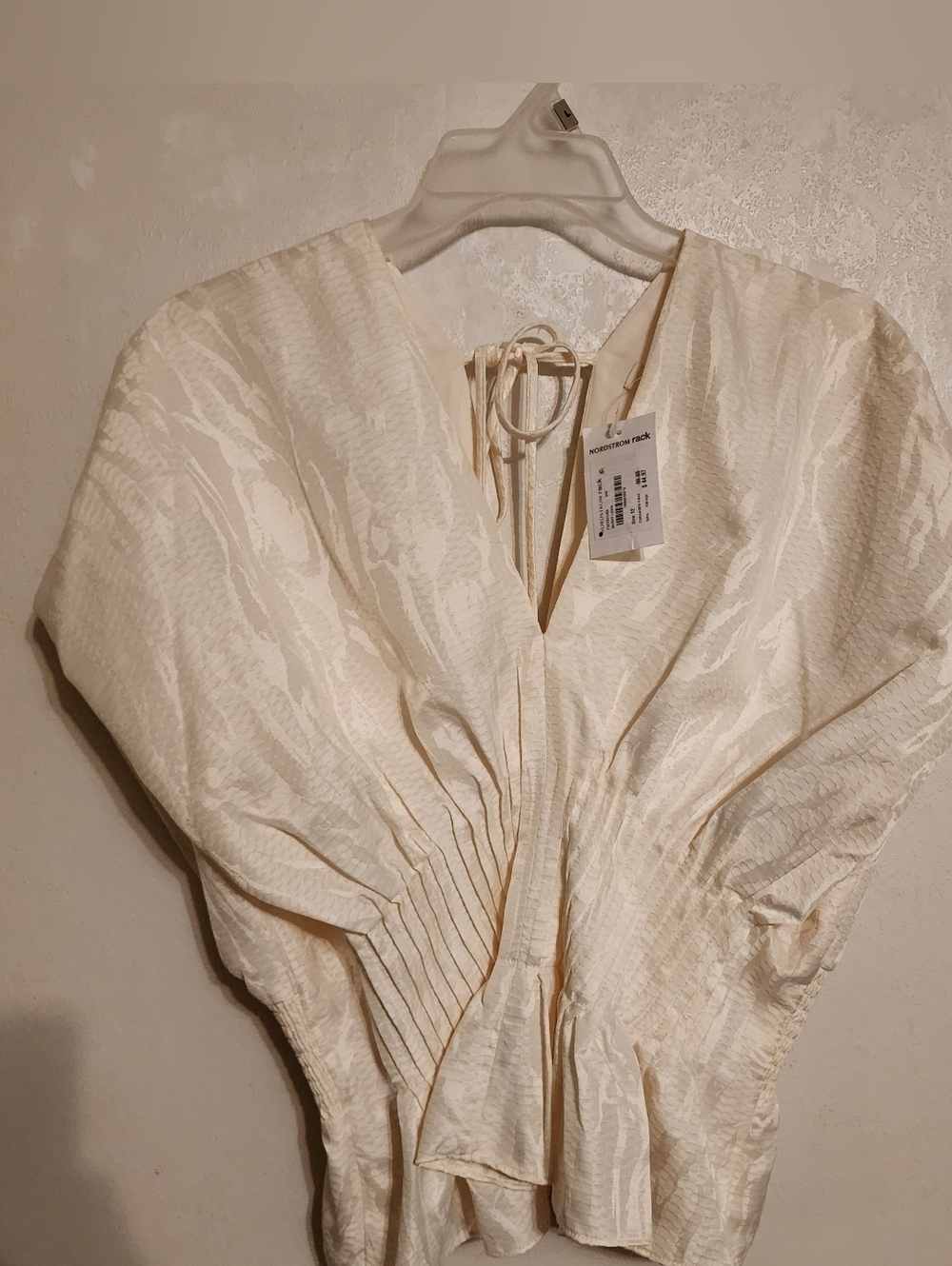 Parker The Halle Cream V-Neck Cinch Waist Peplum Top Size 12 NWT